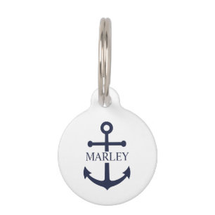 Nautische Blaue Ankerstelle mit Individuelle Name Haustiermarke