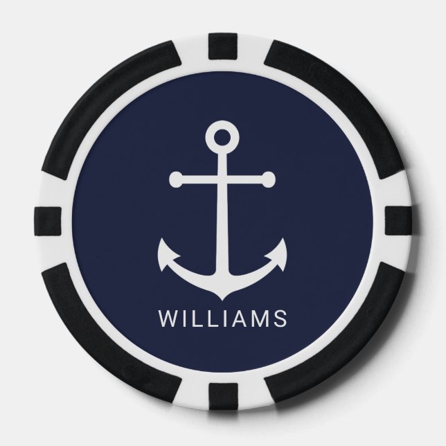 Nautische Blaue Ankerstelle mit Individuelle Name Pokerchips (Vorderseite)