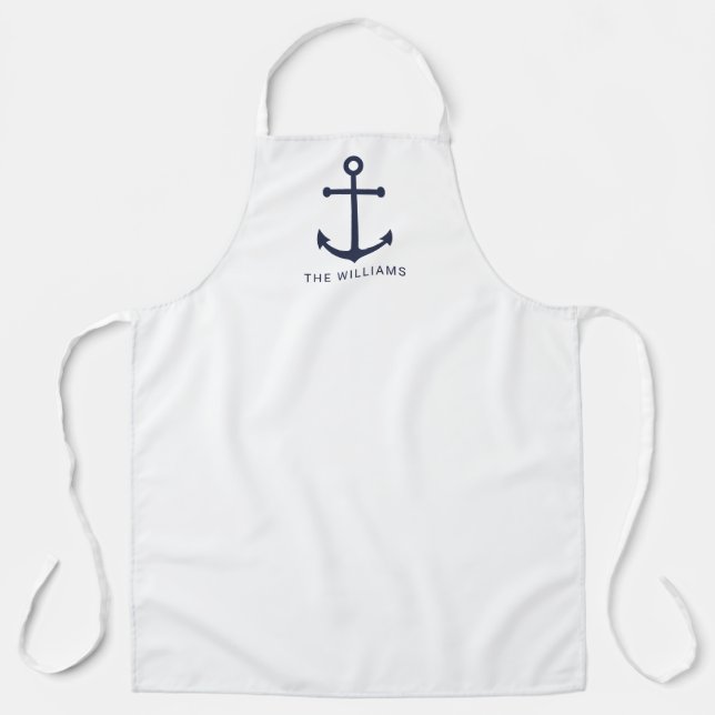 Nautische Blaue Ankerstelle mit Individuelle Name Schürze (Vorderseite)