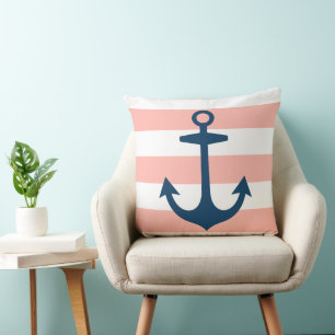 Nautische blaue Ankervorrichtung mit rosa Streifen Kissen