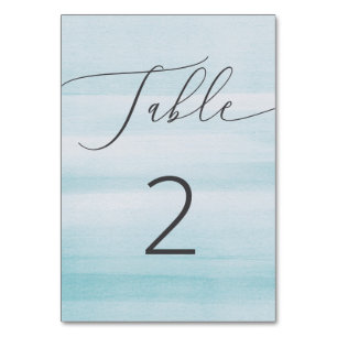Nautische Blaue Aquarell-Hochzeit. Minimalistische Tischnummer