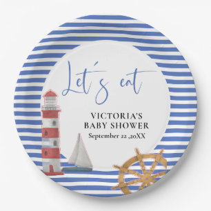 Nautische blaue Babyparty Pappteller