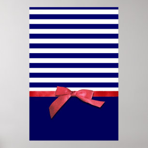 Nautische blaue Streifen und rote Bandbogengrafik Poster