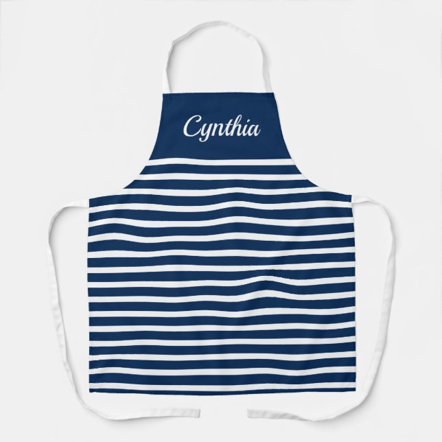 Nautische, blaue und weiße Stripe Küche Schürze (Vorderseite)