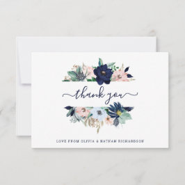Nautische Blume Hochzeit in Blau und Rosa Dankeskarte