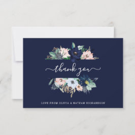 Nautische Blume Hochzeit in Blau und Rosa Dankeskarte