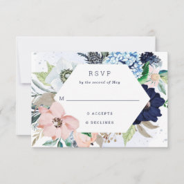 Nautische Blume Hochzeit Navy Blue und Blush Pink RSVP Karte