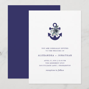Nautische Blume   Hochzeit von Navy Blue Floral An Einladung