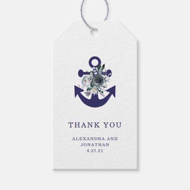 Nautische Blume | Navy Blue Floral Anchor Geschenkanhänger (Vorderseite)