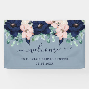 Nautische Blume Navy Blue und Blush Pink Willkomme Banner