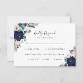 Nautische Blume Wahl für Hochzeitsessen und rosa RSVP Karte
