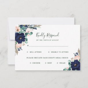Nautische Blume Wahl für Hochzeitsessen und rosa RSVP Karte