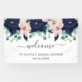 Nautische Blume Willkommen in Navy Blue und Blush  Banner
