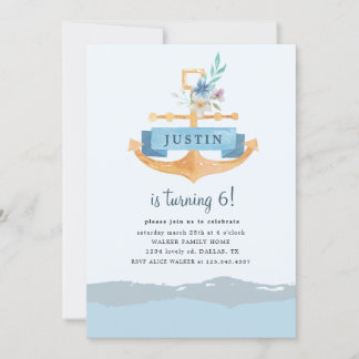 Nautische Blumenanker Geburtstagsfeier Einladung