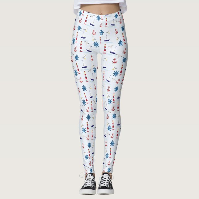Nautische Collage Leggings (Vorderseite)