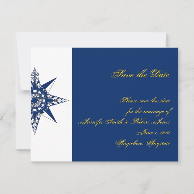 Nautische Compass Rose Navy Yellow Save the Date (Vorderseite)