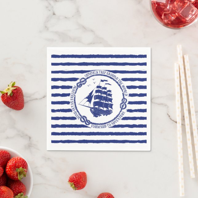 Nautische Emblem mit Segelschiff Serviette (Beispiel)
