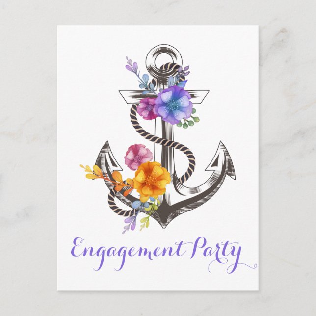 Nautische Engagement Partei Blumenanker Hochzeit Postkarte (Vorderseite)