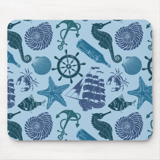 Nautische Farbtöne des Blauen Musters Mousepad (Vorne)