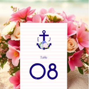Nautische florale Streifen Hochzeit Tischnummer