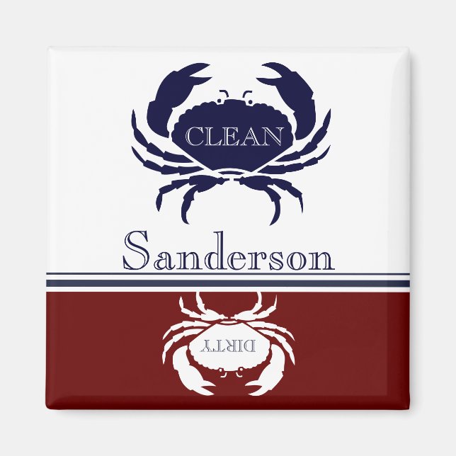 Nautische Geschirrspülmaschine Clean Burgundy Navy Magnet (Vorne)