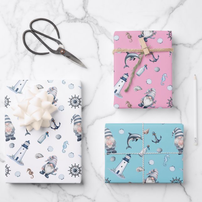 Nautische Gnome! Geschenkpapier Set (Vorderseite)
