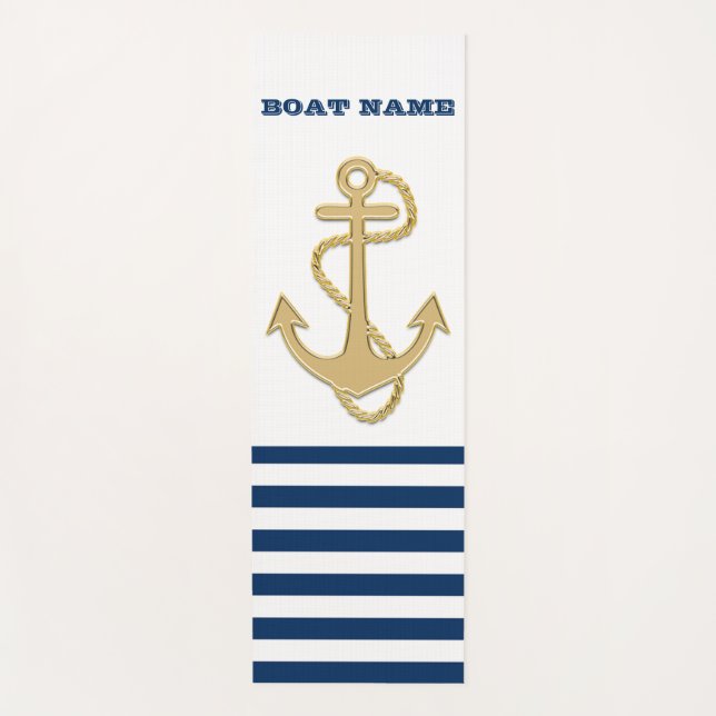 Nautische, goldene Anker blaue Streifen Bath Yogamatte (Vorderseite)