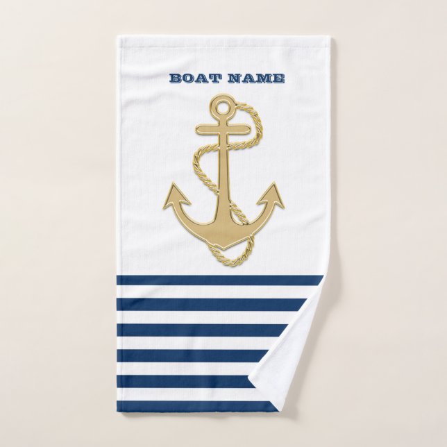Nautische, goldene Anker blaue Streifen der Marine Badhandtuch Set (Handtuch)