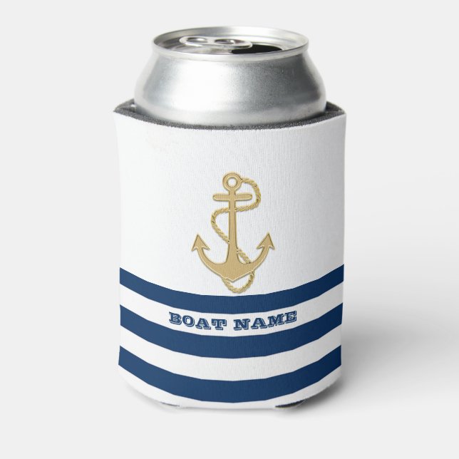 Nautische, goldene Anker blaue Streifen der Marine Dosenkühler (Kanne Rückseite)