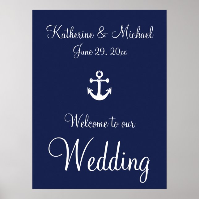 Nautische Hochzeit Begrüßungszeichen mit Ankern Poster (Vorne)