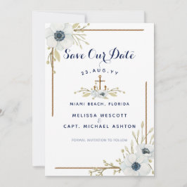 Nautische Hochzeit mit blauem und weißem Anemone Save The Date