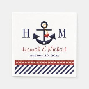 Nautische Hochzeit mit mit Monogramm Rot und Navy Serviette