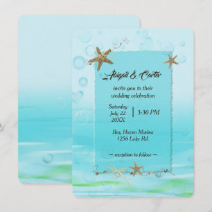 Nautische Hochzeit mit Starfish und Blasen Einladung