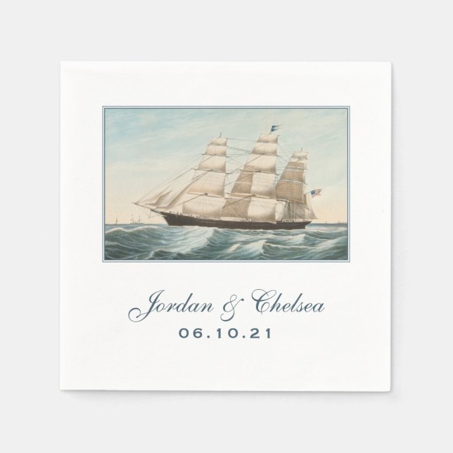 Nautische Hochzeit | Sonderschiff für Segler Serviette (Vorderseite)