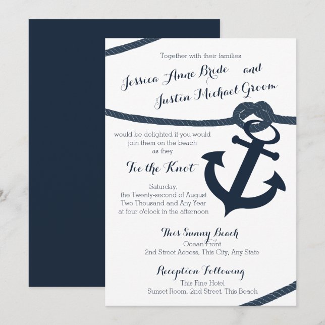 Nautische Hochzeit und Dunkle Hochzeit der Seestre Einladung (Vorne/Hinten)