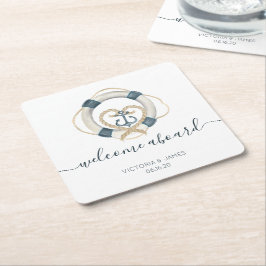 Nautische Hochzeit und Personalisierte Weiße Hochz Rechteckiger Pappuntersetzer