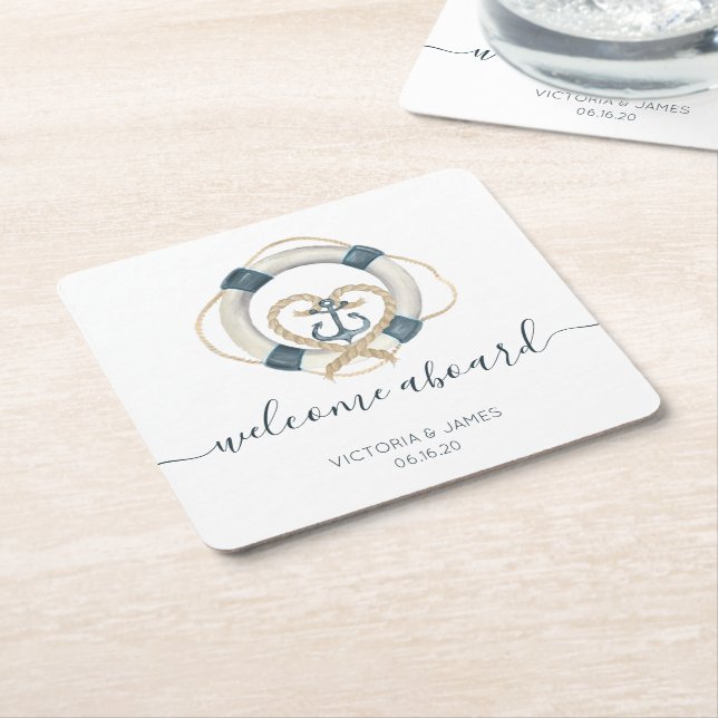 Nautische Hochzeit und Personalisierte Weiße Hochz Rechteckiger Pappuntersetzer (angewinkelt)
