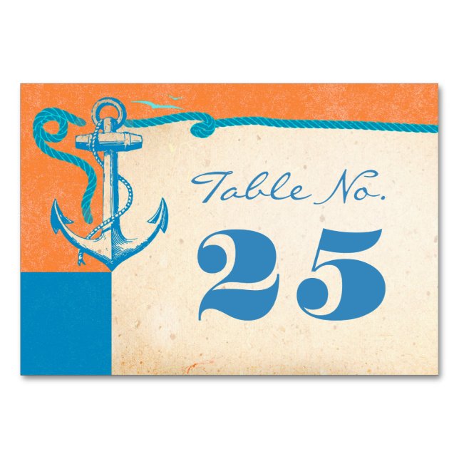 Nautische Hochzeitkarten für Anker-Tischnummern Tischnummer (Vorderseite)
