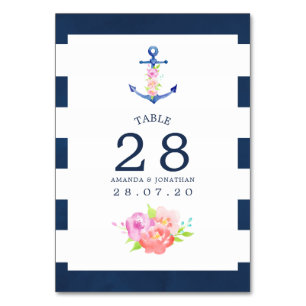 Nautische Hochzeitsfeiern in Wasserfarben-Tischnum Tischnummer