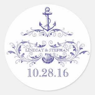 Nautische Hochzeitsticker mit Anker Runder Aufkleber