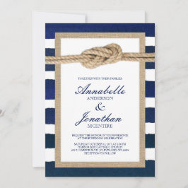 Nautische Knoten Burlap & Watercolor Navy Strips Einladung