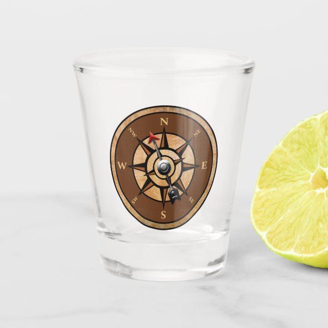 Nautische Kompass-Design Schnapsglas (Vorderseite)