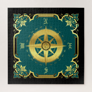 Nautische Kompass-Silhouette/Gold/Schwarz/Aqua