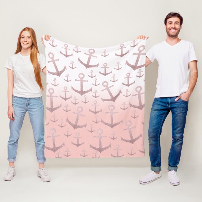 Nautische Korallen Rose Gold Glitzer Ankermuster Fleecedecke (Beispiel)