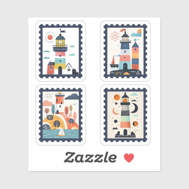 Nautische Landschaften Whimsical Lighthouse Briefm Aufkleber (Blatt)