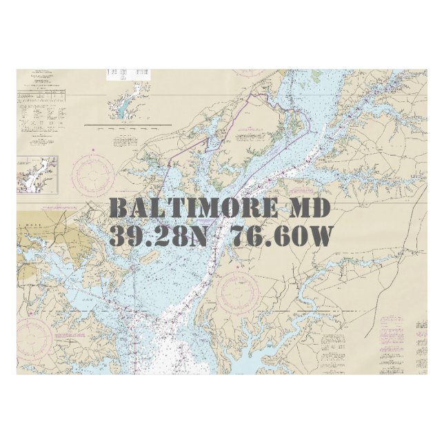 Nautische Länge Latitude Baltimore MD Tischdecke (Vorderseite (Horizontal))