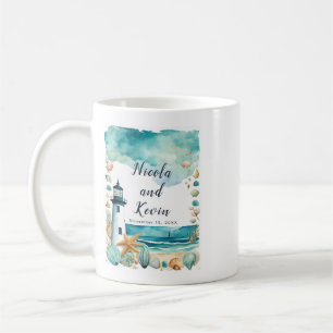 Nautische Leuchtturm-Hochzeit Kaffeetasse