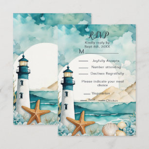 Nautische Leuchtturm-Hochzeit RSVP Karte