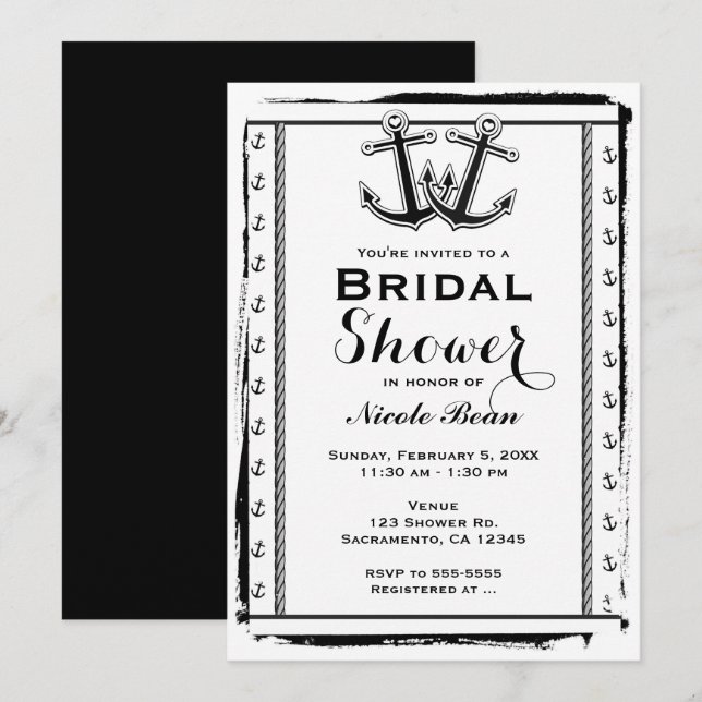 Nautische Liebe Anker Bridal Dusche Einladungen (Vorne/Hinten)