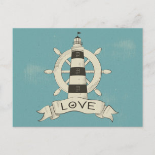 Nautische Liebe Blaue Leuchtturm & Schiffanker Postkarte